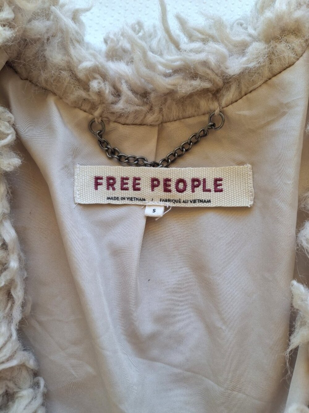 Free People Shag Faux Fur Jacket Womens S Beige Open Front Boho Teddy Coat - Picture 3 of 8